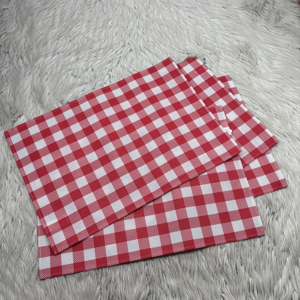 LOT 4 - Pier One Red White Gingham‎ Plaid Woven Place Mats Picnic Spring